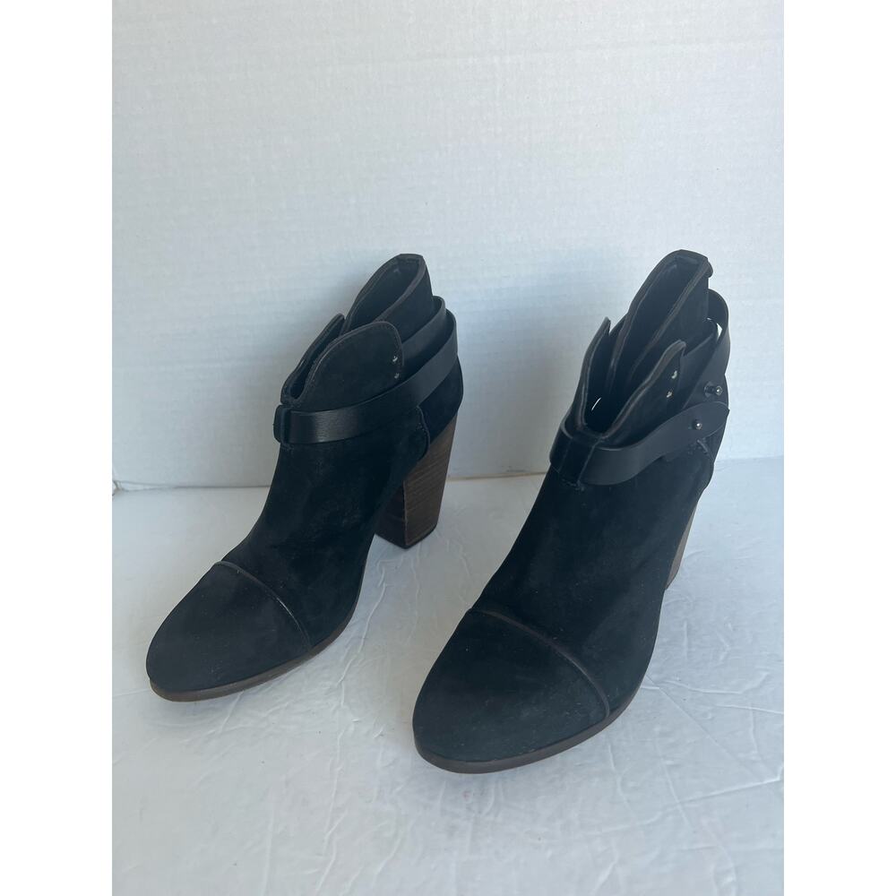 Rag & Bone Black Suede Leather Almond Toe Ankle Bootie Boots Block Heel Sz‎ 11
